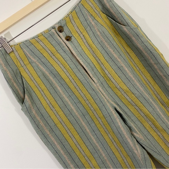 Soft Surroundings 4 Linen Blend Caldera Green‎ Striped Cropped Trouser Pants - Picture 6 of 15